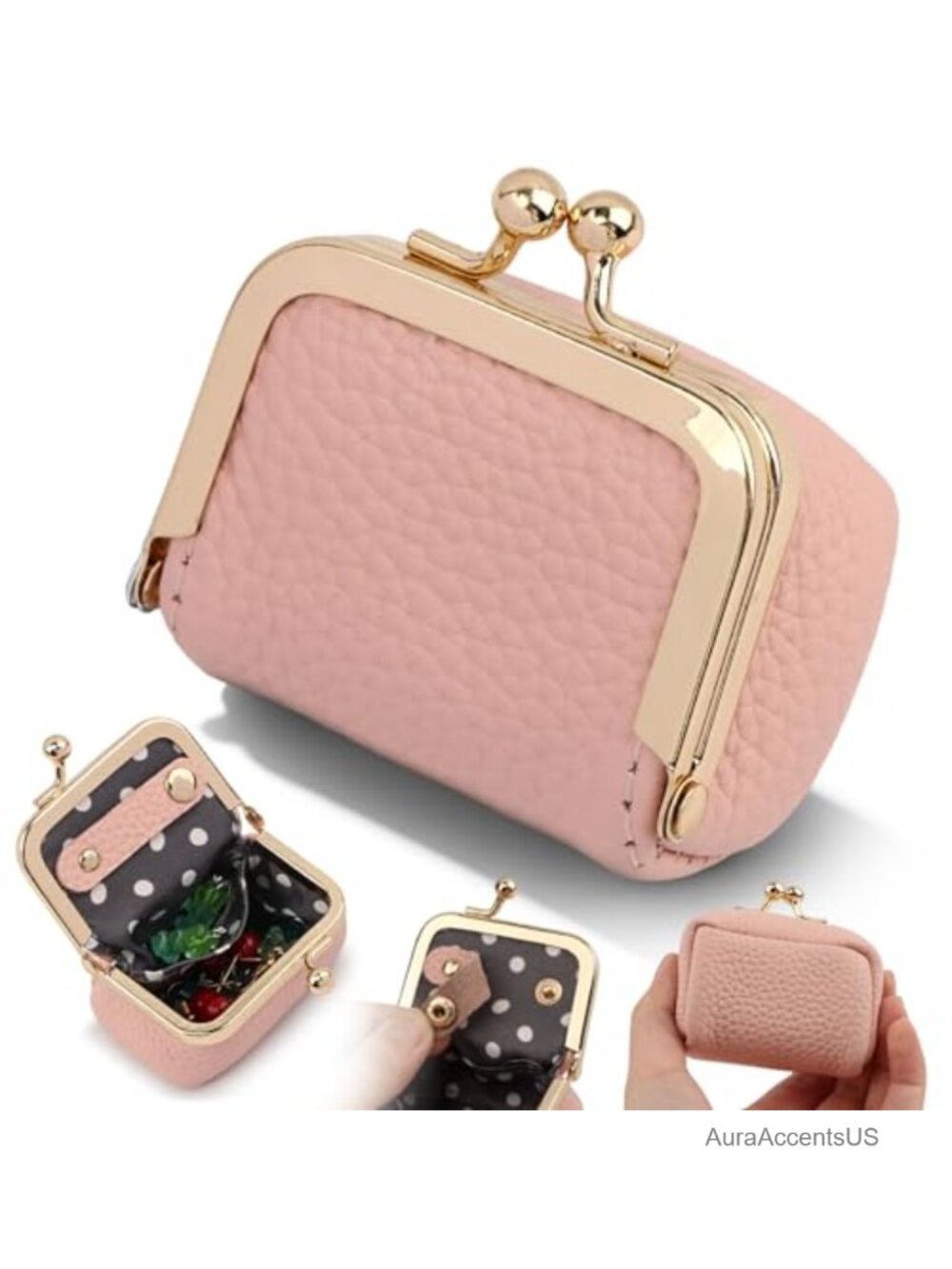 Mini Jewelry Purse Kiss Lock Travel Pouch PU Leather Rings Earrings Organizer